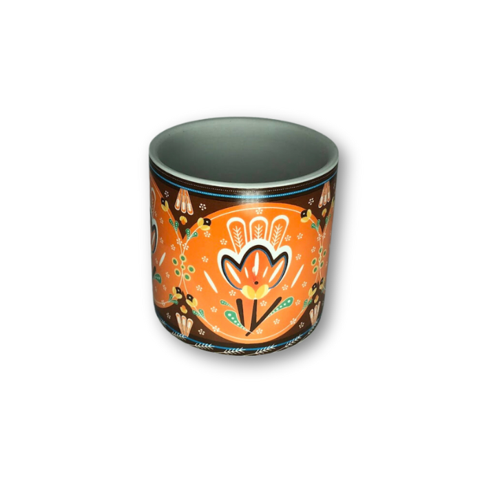 Orange Cup Pot with Floral Pattern Flower Pot-0