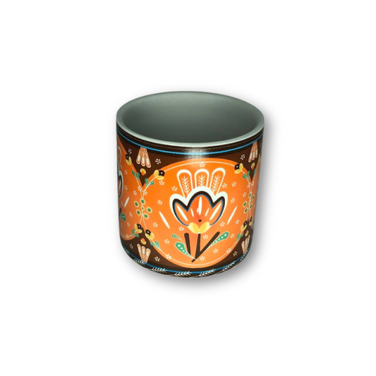 Orange Cup Pot with Floral Pattern Flower Pot-0