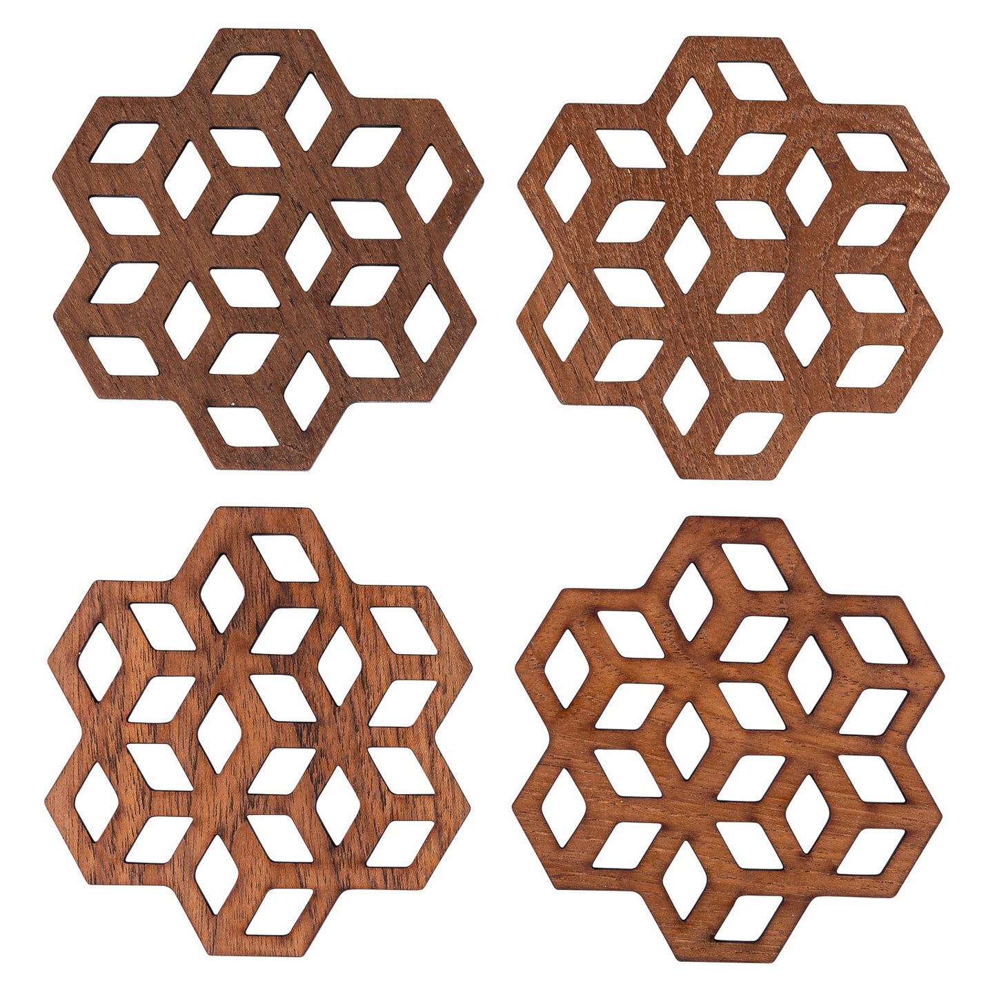 Cubix Geometric Upcycled Teak Wood Coasters - Set of 2 or 4-0