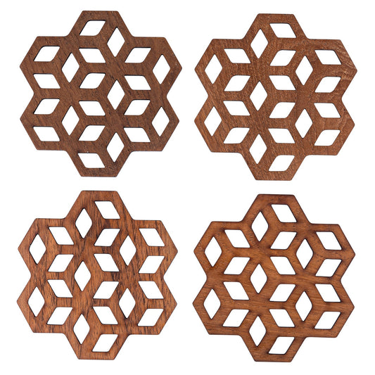 Cubix Geometric Upcycled Teak Wood Coasters - Set of 2 or 4-0