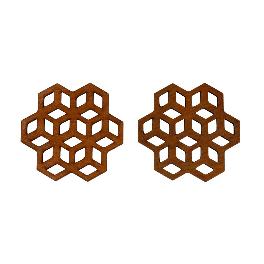 Cubix Geometric Upcycled Teak Wood Coasters - Set of 2 or 4-5