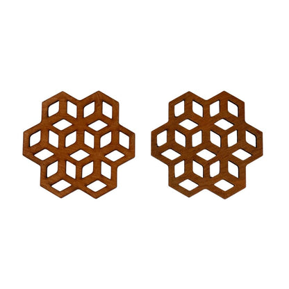 Cubix Geometric Upcycled Teak Wood Coasters - Set of 2 or 4-5
