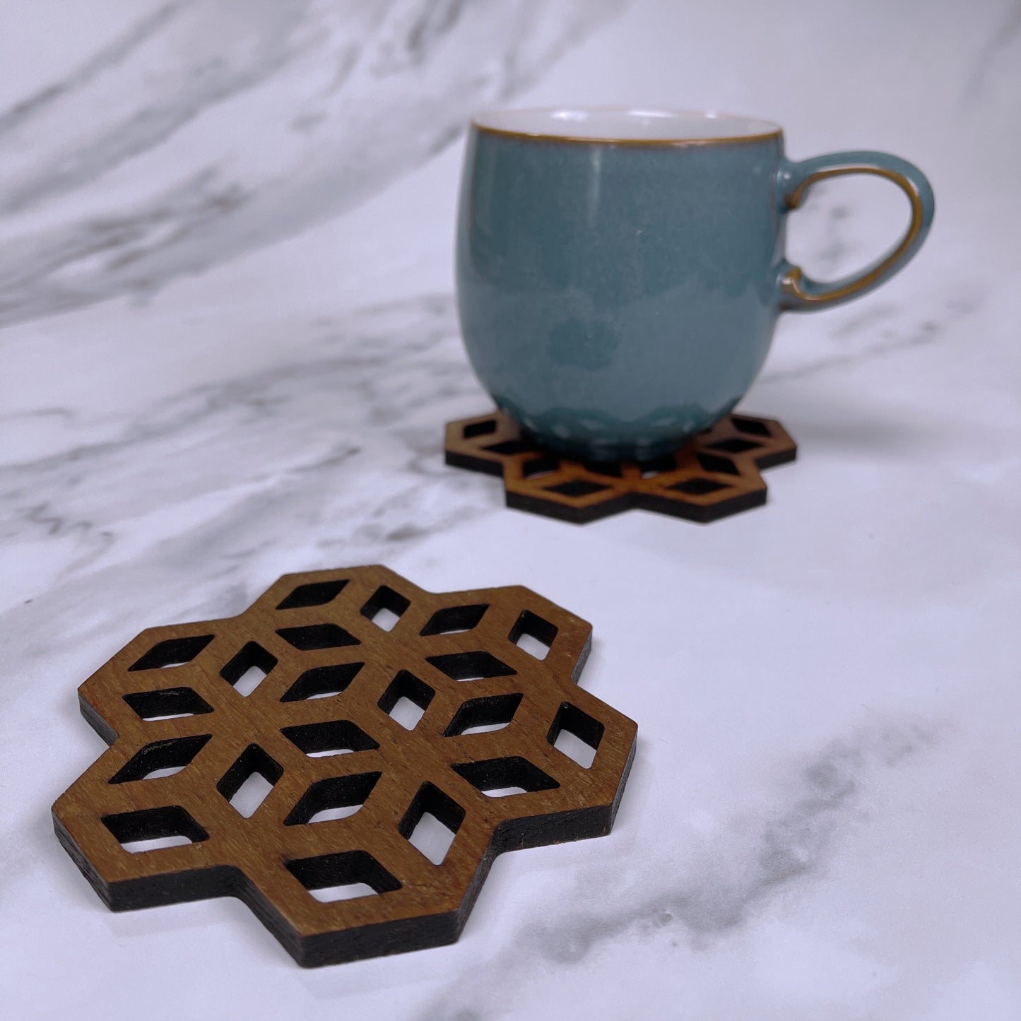 Cubix Geometric Upcycled Teak Wood Coasters - Set of 2 or 4-2